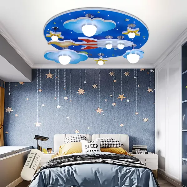 Lámpara de dibujos animados para niños Luz de techo LED con control remoto 3 modos Estrellas creativas Nubes Avión Regulable