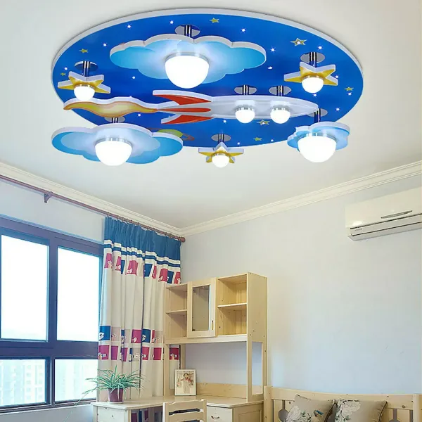 Lámpara de dibujos animados para niños Luz de techo LED con control remoto 3 modos Estrellas creativas Nubes Avión Regulable
