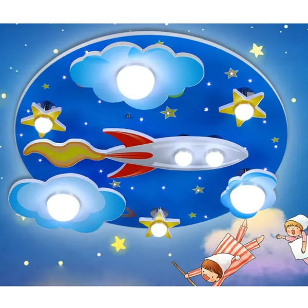 Lámpara de dibujos animados para niños Luz de techo LED con control remoto 3 modos Estrellas creativas Nubes Avión Regulable