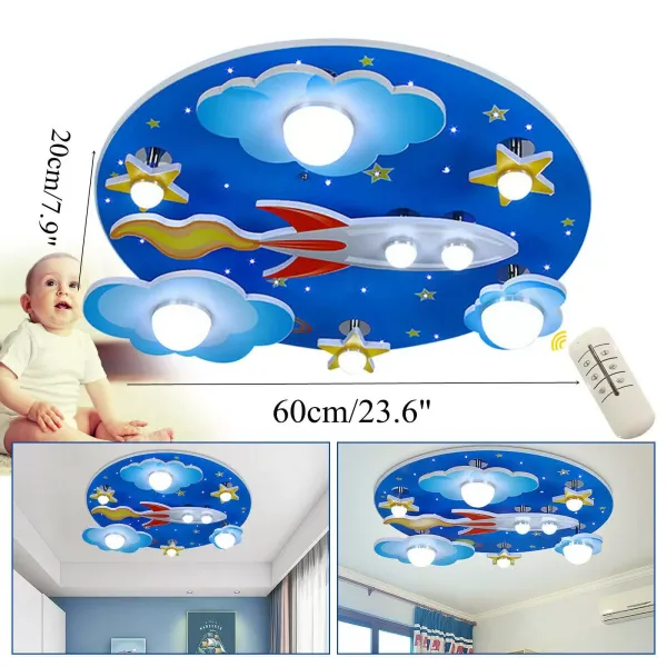 Lámpara de dibujos animados para niños Luz de techo LED con control remoto 3 modos Estrellas creativas Nubes Avión Regulable