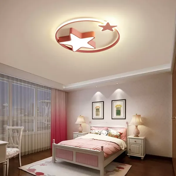 Moderna lámpara de techo LED de cielo estrellado regulable con mando a distancia iluminación interior dormitorio salón (55 cm, rosa)