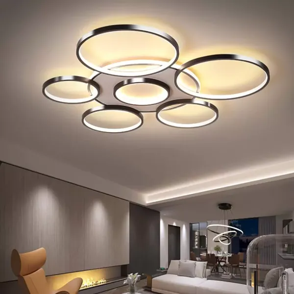 Lámpara de techo LED, 3 colores, 7 anillas regulables, moderna, anillo redondo, 106 W, lámpara de techo con mando a distancia para salón o dormitorio
