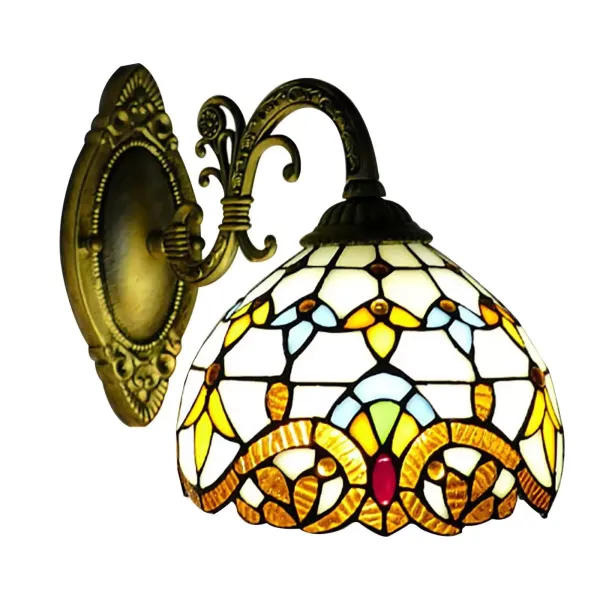 Lámpara de pared victoriana-estilo Tiffany- lámpara decorativa E27- Retro Vidrio Pintado Pantalla- Lámpara de Mesita de Noche