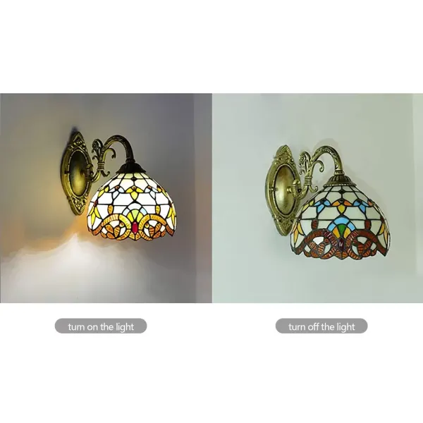 Lámpara de pared victoriana-estilo Tiffany- lámpara decorativa E27- Retro Vidrio Pintado Pantalla- Lámpara de Mesita de Noche