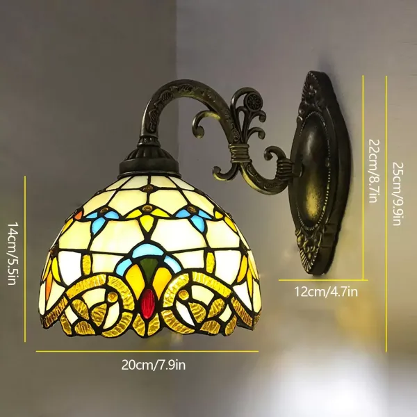 Lámpara de pared victoriana-estilo Tiffany- lámpara decorativa E27- Retro Vidrio Pintado Pantalla- Lámpara de Mesita de Noche