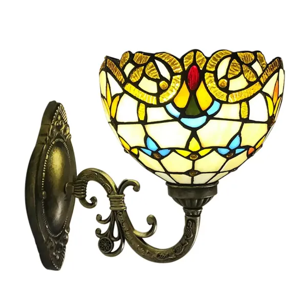 Lámpara de pared victoriana-estilo Tiffany- lámpara decorativa E27- Retro Vidrio Pintado Pantalla- Lámpara de Mesita de Noche