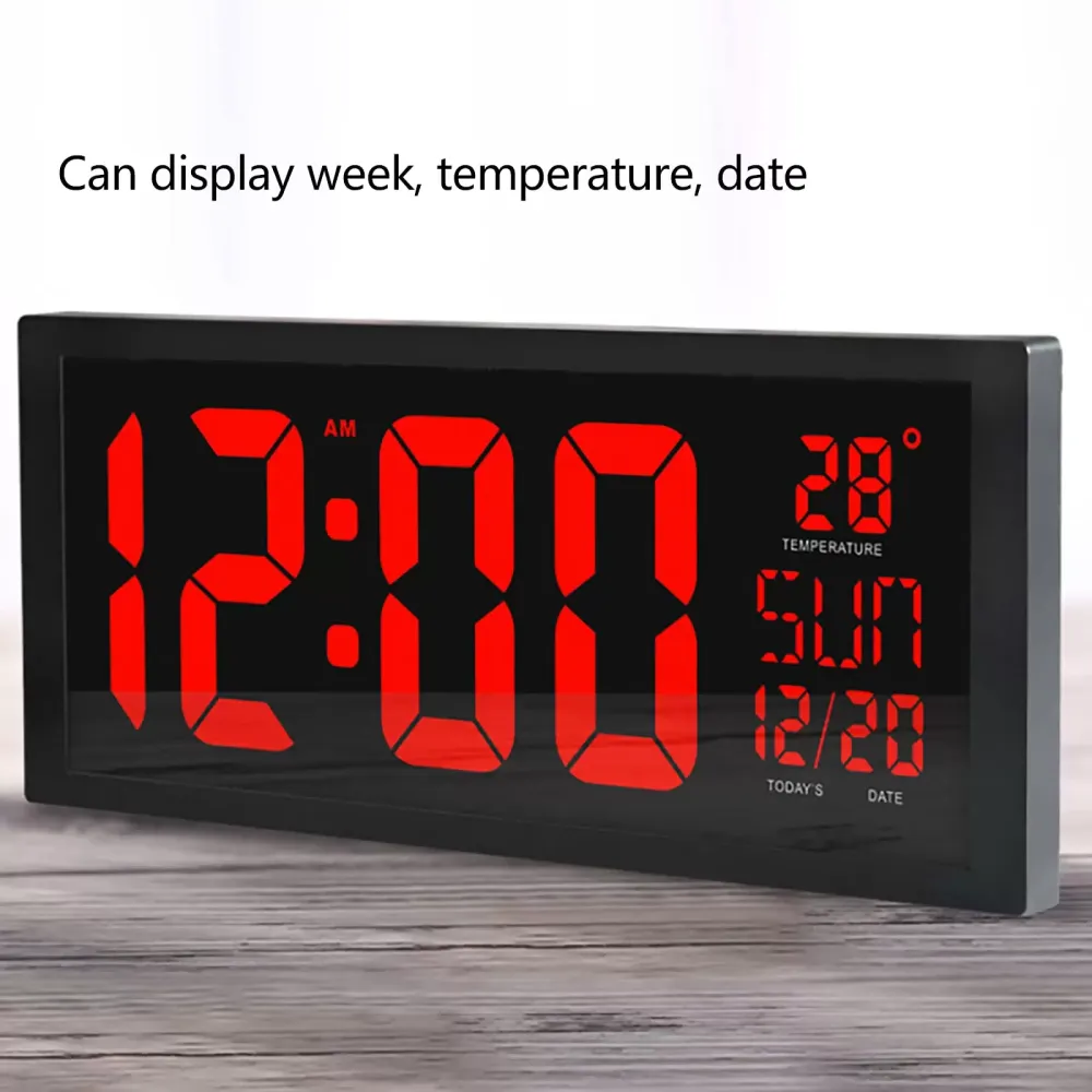 36,5 x 15 x 4,5 cm, reloj digital LED rojo, reloj de pared digital para salón con fecha