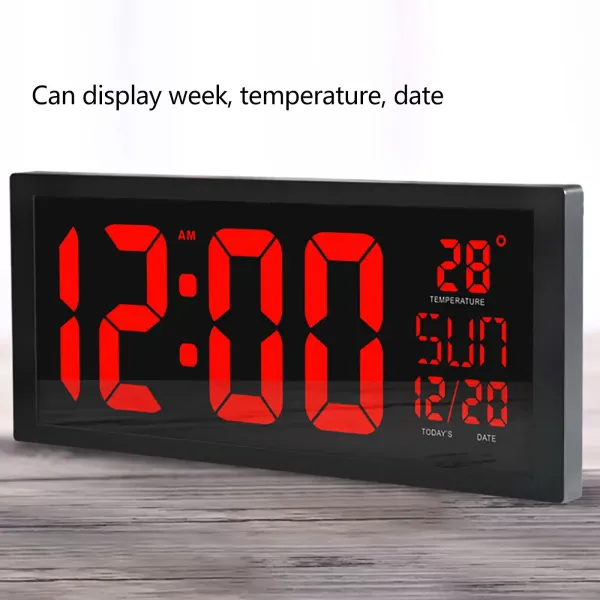 36,5 x 15 x 4,5 cm, reloj digital LED rojo, reloj de pared digital para salón con fecha