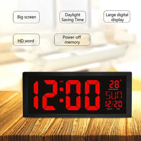 36,5 x 15 x 4,5 cm, reloj digital LED rojo, reloj de pared digital para salón con fecha 36,5 x 15 x 4,5 cm, reloj digital LED rojo, reloj de pared digital para salón con fecha
