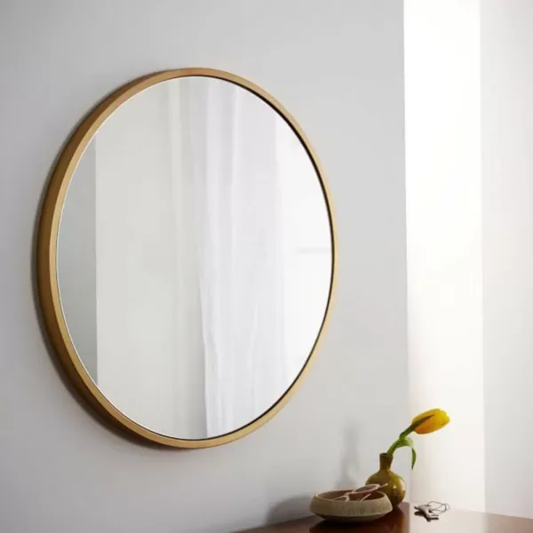 Espejo de pared redondo de estilo retro, para baño, decoración de pared, redondo, dorado, 80 cm