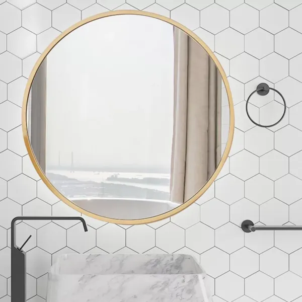 Espejo de pared redondo de estilo retro, para baño, decoración de pared, redondo, dorado, 80 cm