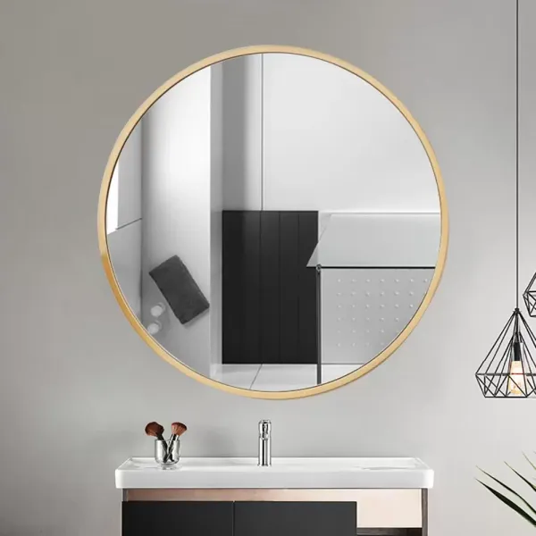 Espejo de pared redondo de estilo retro, para baño, decoración de pared, redondo, dorado, 80 cm