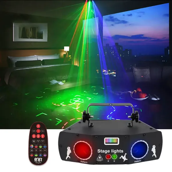 Luz de proyección láser RGB de 5 ojos con mando a distancia para escenarios