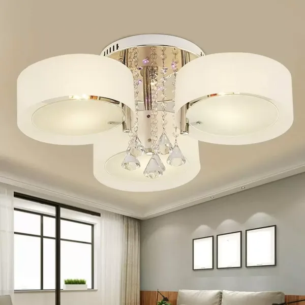 Lámpara de araña LED de cristal, moderna, lámpara de techo con mando a distancia, E27, 3 cabezales, lámpara de techo para salón, dormitorio