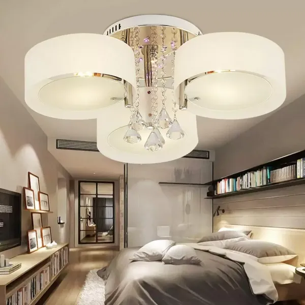 Lámpara de araña LED de cristal, moderna, lámpara de techo con mando a distancia, E27, 3 cabezales, lámpara de techo para salón, dormitorio