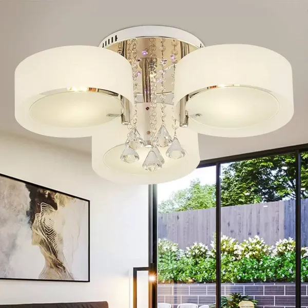 Lámpara de araña LED de cristal, moderna, lámpara de techo con mando a distancia, E27, 3 cabezales, lámpara de techo para salón, dormitorio Lámpara de araña LED de cristal, moderna, lámpara de techo con mando a distancia, E27, 3 cabezales, lámpara de techo para salón, dormitorio