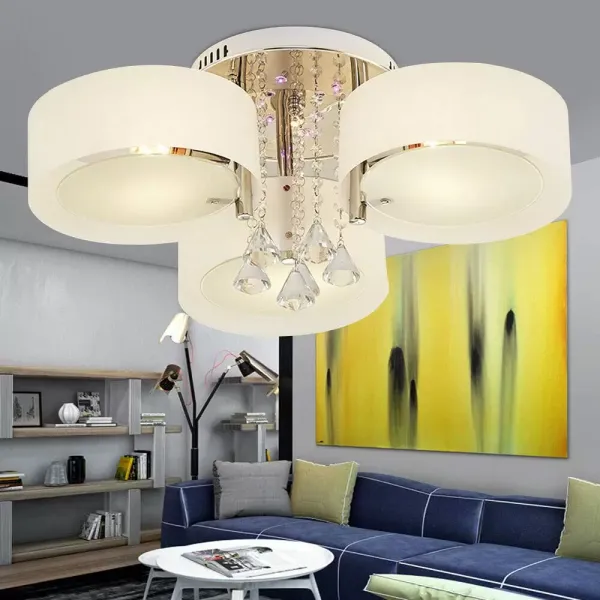 Lámpara de araña LED de cristal, moderna, lámpara de techo con mando a distancia, E27, 3 cabezales, lámpara de techo para salón, dormitorio