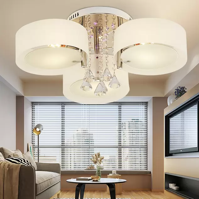 Lámpara de araña LED de cristal, moderna, lámpara de techo con mando a distancia, E27, 3 cabezales, lámpara de techo para salón, dormitorio