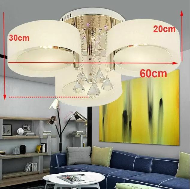 Lámpara de araña LED de cristal, moderna, lámpara de techo con mando a distancia, E27, 3 cabezales, lámpara de techo para salón, dormitorio