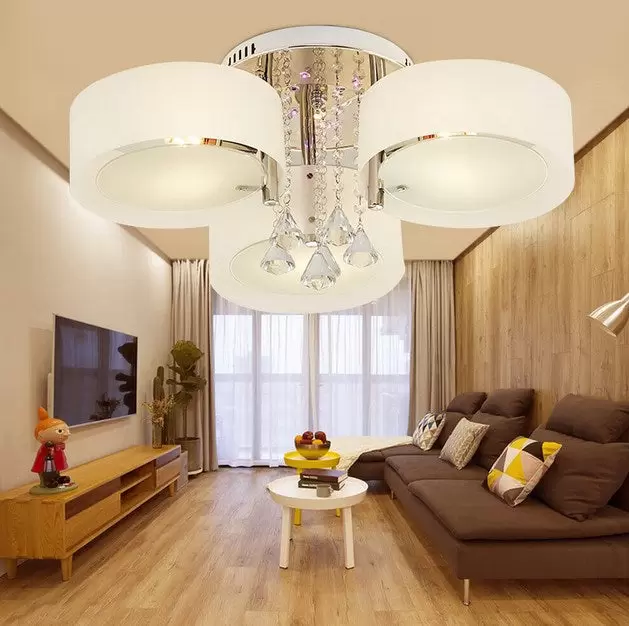 Lámpara de araña LED de cristal, moderna, lámpara de techo con mando a distancia, E27, 3 cabezales, lámpara de techo para salón, dormitorio
