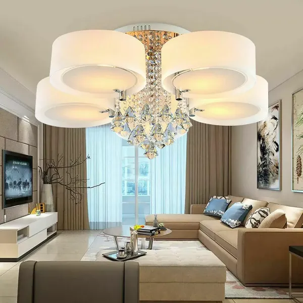 Lámpara de techo LED de cristal, moderna, ahorro de energía, ajustable, con mando a distancia (5 cabezas)