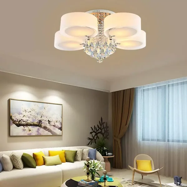 Lámpara de techo LED de cristal, moderna, ahorro de energía, ajustable, con mando a distancia (5 cabezas)