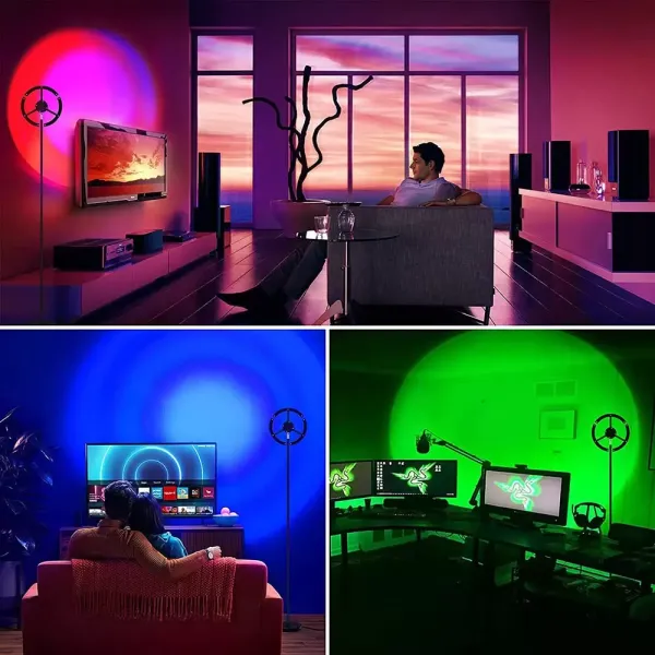 Lámpara de pie de 14 W, proyección de puesta de sol, colores RGB, luz nocturna de arco iris con mando a distancia Lámpara de pie de 14 W, proyección de puesta de sol, colores RGB, luz nocturna de arco iris con mando a distancia