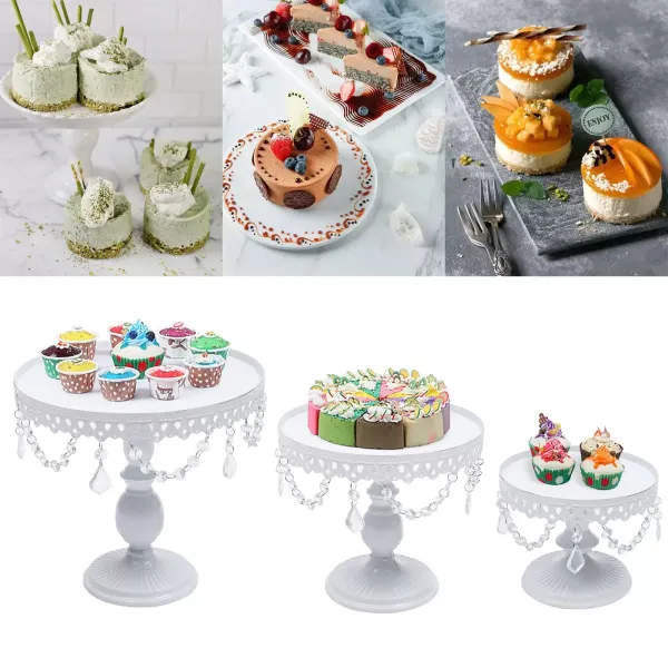 3 soportes para tartas redondos de metal para postres con cristal, estilo vintage para cupcakes, color blanco, para decoración de fiestas, bodas