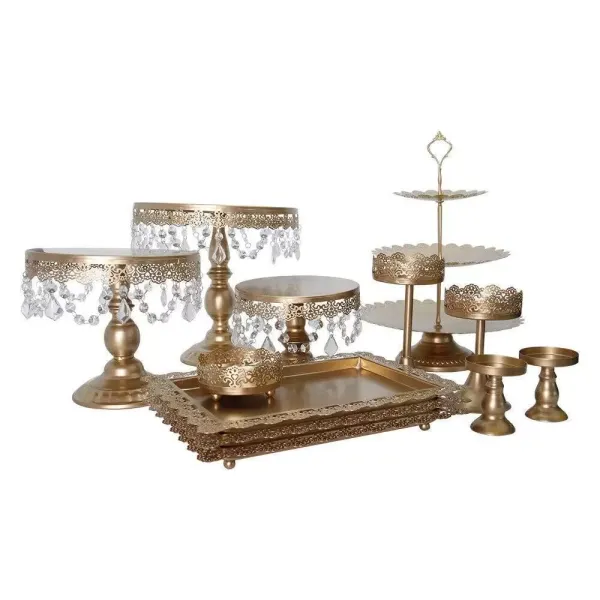 Soporte para tartas, juego de soportes para tartas, vintage, redondo, dorado, para postres