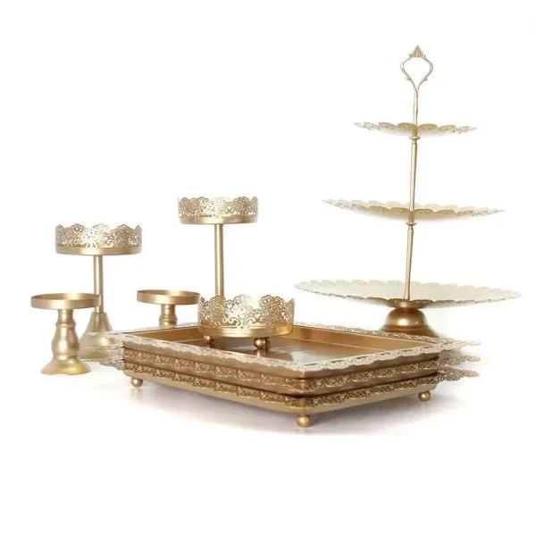 Soporte para tartas, juego de soportes para tartas, vintage, redondo, dorado, para postres