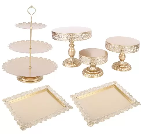 6 soportes para tartas de metal, 3 pisos, para cupcakes, postres, velas, dulces, galletas, cumpleaños, bodas (dorado)