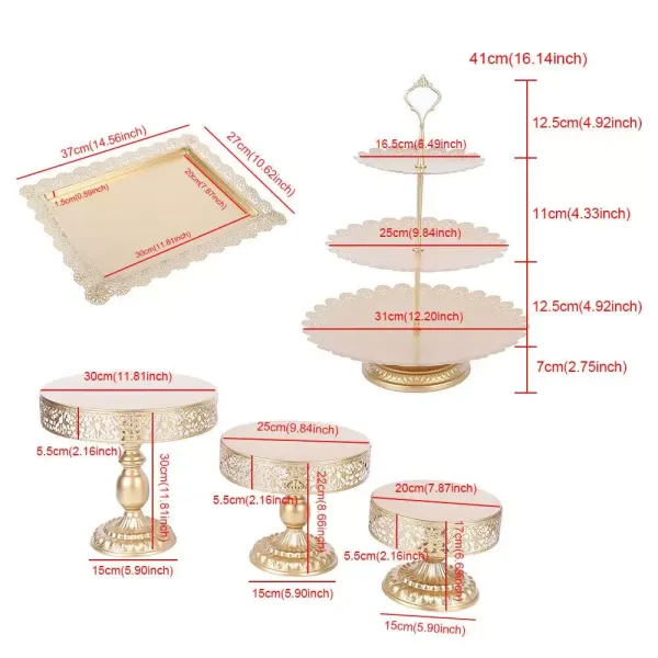 6 soportes para tartas de metal, 3 pisos, para cupcakes, postres, velas, dulces, galletas, cumpleaños, bodas (dorado)