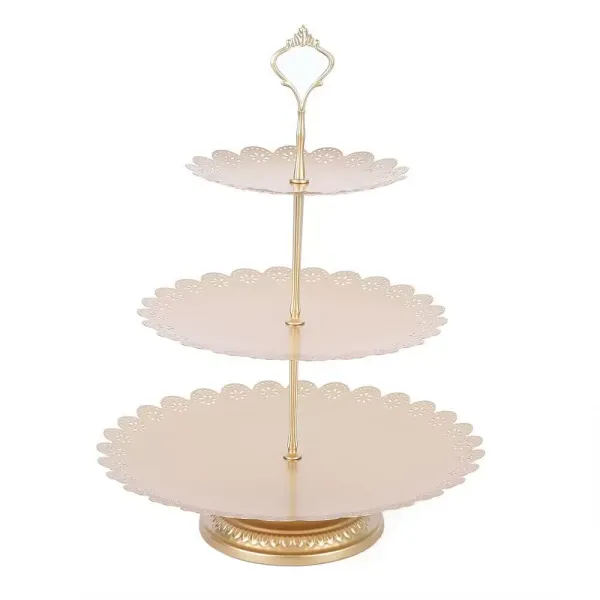 6 soportes para tartas de metal, 3 pisos, para cupcakes, postres, velas, dulces, galletas, cumpleaños, bodas (dorado)