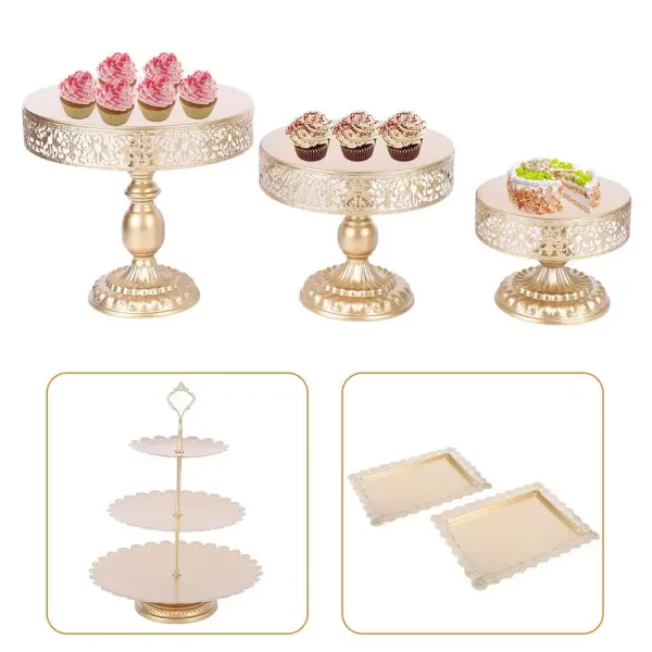 6 soportes para tartas de metal, 3 pisos, para cupcakes, postres, velas, dulces, galletas, cumpleaños, bodas (dorado) 6 soportes para tartas de metal, 3 pisos, para cupcakes, postres, velas, dulces, galletas, cumpleaños, bodas (dorado)