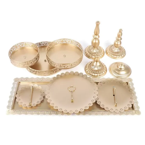 6 soportes para tartas de metal, 3 pisos, para cupcakes, postres, velas, dulces, galletas, cumpleaños, bodas (dorado)