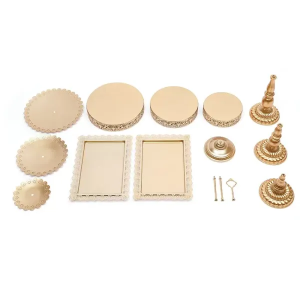 6 soportes para tartas de metal, 3 pisos, para cupcakes, postres, velas, dulces, galletas, cumpleaños, bodas (dorado)
