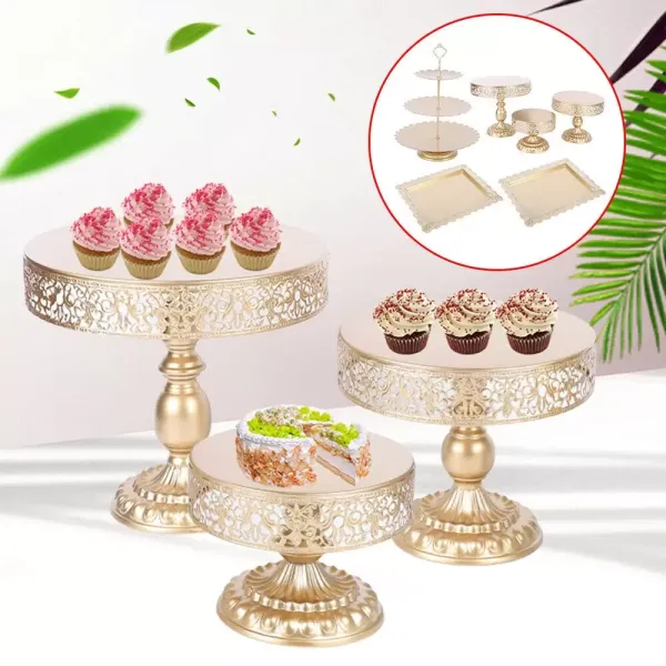 6 soportes para tartas de metal, 3 pisos, para cupcakes, postres, velas, dulces, galletas, cumpleaños, bodas (dorado)