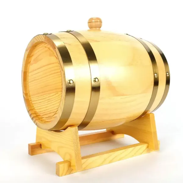 Dispensador de Vino de Barril de Madera de Pino, Almacenamiento de Licores de Cerveza de Vino con Soporte(3L)