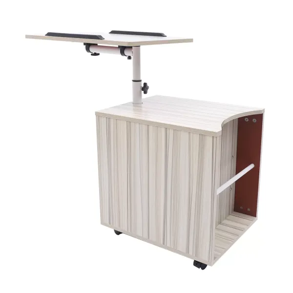 CNCEST Mesa auxiliar de arce blanco con ruedas, altura ajustable para dormitorio