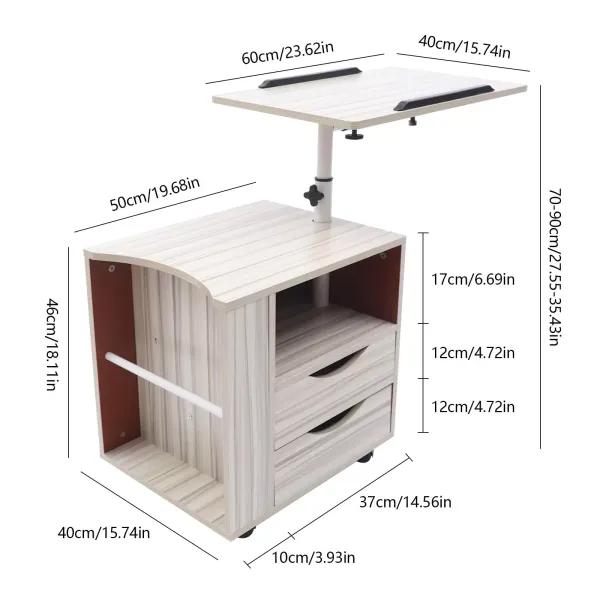 CNCEST Mesa auxiliar de arce blanco con ruedas, altura ajustable para dormitorio CNCEST Mesa auxiliar de arce blanco con ruedas, altura ajustable para dormitorio