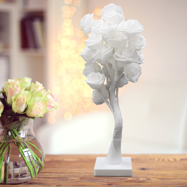 Lámpara de mesa Flor Luz de noche LED Lámpara de rosas para iluminar y decorar dormitorios, comedores 10*10*45cm Blanco
