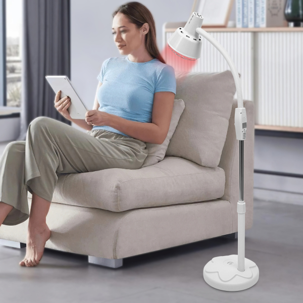 Lámpara de infrarrojos de 275 W, lámpara de calor, base giratoria de 360°, temperatura ajustable para salón de belleza, sala de estar