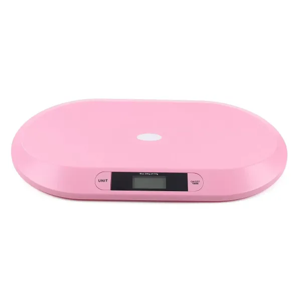 Báscula digital para bebés con pantalla LCD, función de tara, báscula con regla, para recién nacidos de menos de 20 kg, antideslizante, color rosa