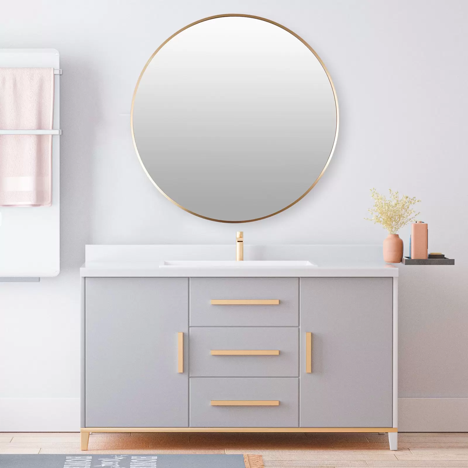 Espejo de pared redondo de 80 cm espejo de pared moderno dorado espejo de maquillaje espejo de pasillo con marco de aleación