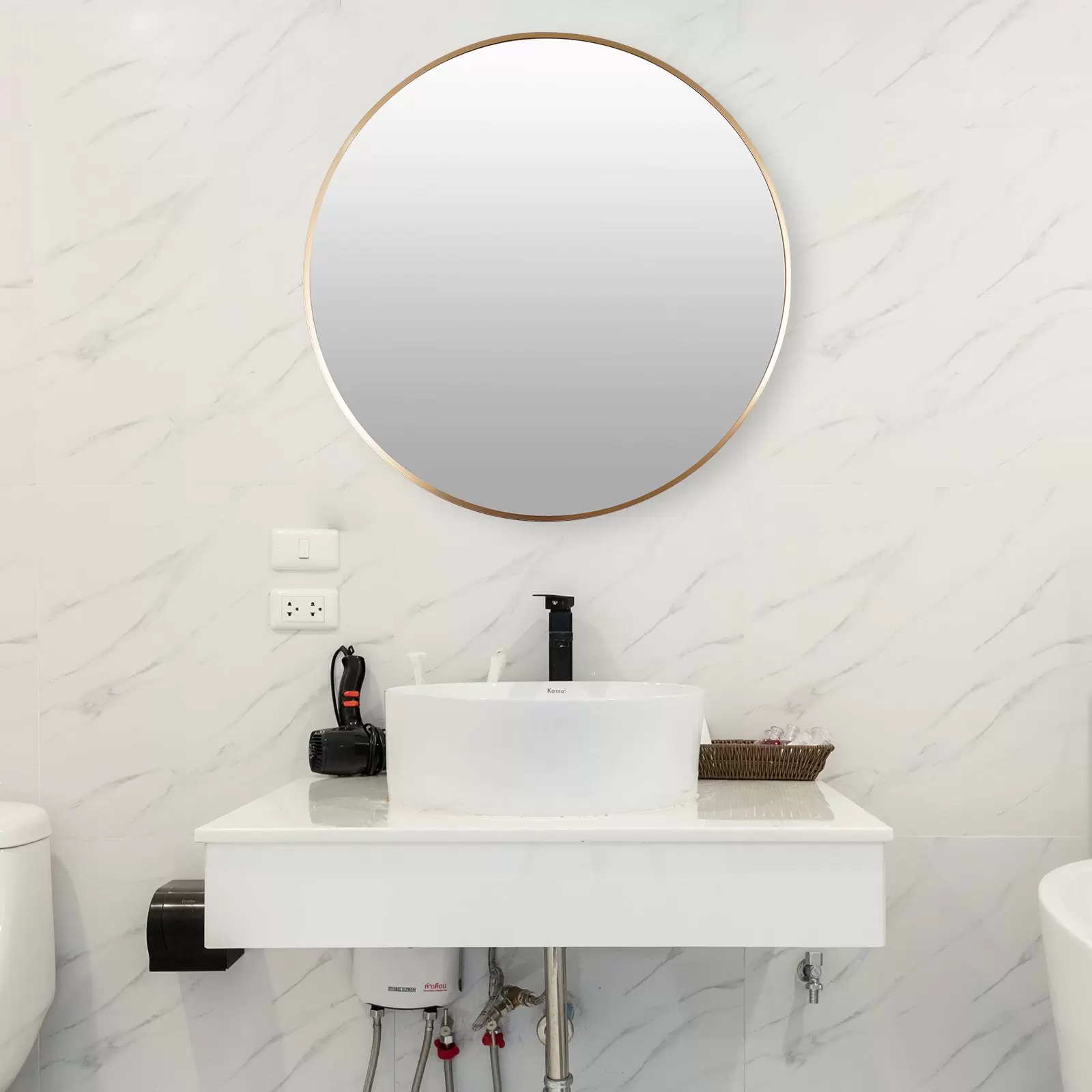 Espejo de pared redondo de 80 cm espejo de pared moderno dorado espejo de maquillaje espejo de pasillo con marco de aleación