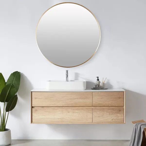 Espejo de pared redondo de 80 cm espejo de pared moderno dorado espejo de maquillaje espejo de pasillo con marco de aleación
