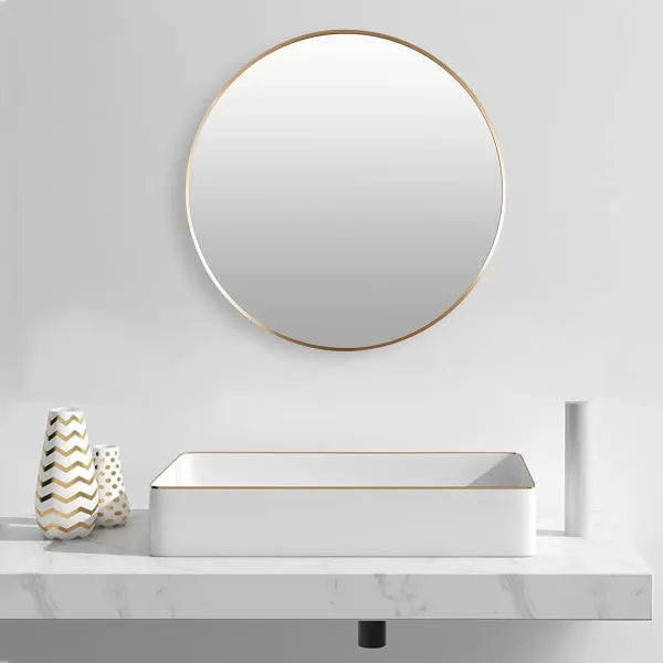 Espejo de pared redondo de 80 cm espejo de pared moderno dorado espejo de maquillaje espejo de pasillo con marco de aleación