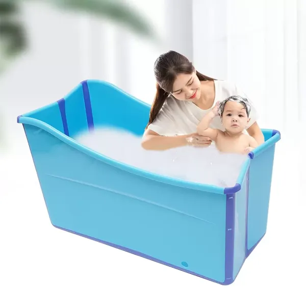 Bañera plegable para adultos y niños, portátil, bañera de agua portátil, baño de gran espacio, 100 cm, color azul