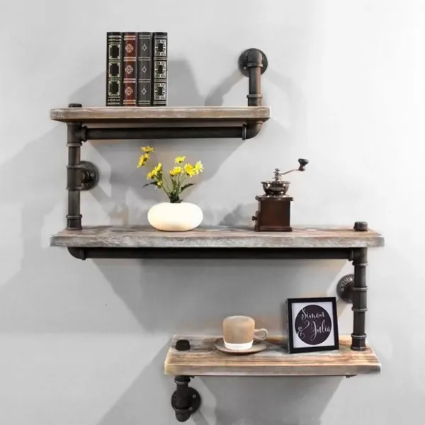 CNCEST Estante industrial de madera rústica moderna escalera de 3 niveles retro montaje en pared