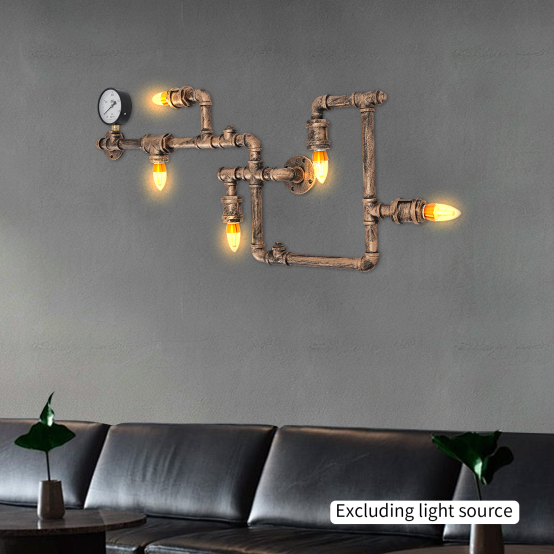 Lámpara de pared vintage, luz de tubería de agua de 5 luces, lámpara industrial de metal 220V Pasillo Iluminación interior